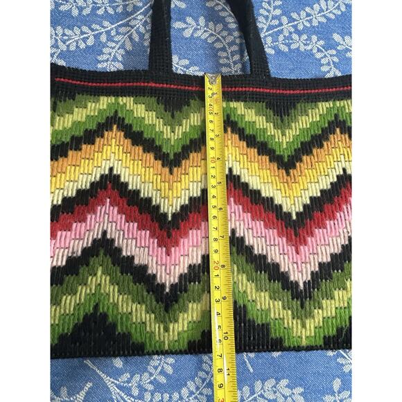 Plastic Canvas Zig Zag Bag Purse Retro Groovy 60s/70s Patchwork Granny Chic - Picture 11 of 12